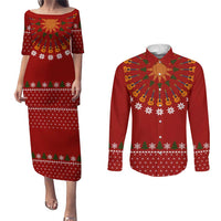 Guitar Lover Christmas Couples Matching Puletasi and Long Sleeve Button Shirt Xmas Holiday Patterns - Wonder Print Shop