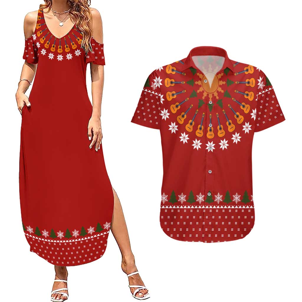 Guitar Lover Christmas Couples Matching Summer Maxi Dress and Hawaiian Shirt Xmas Holiday Patterns - Wonder Print Shop