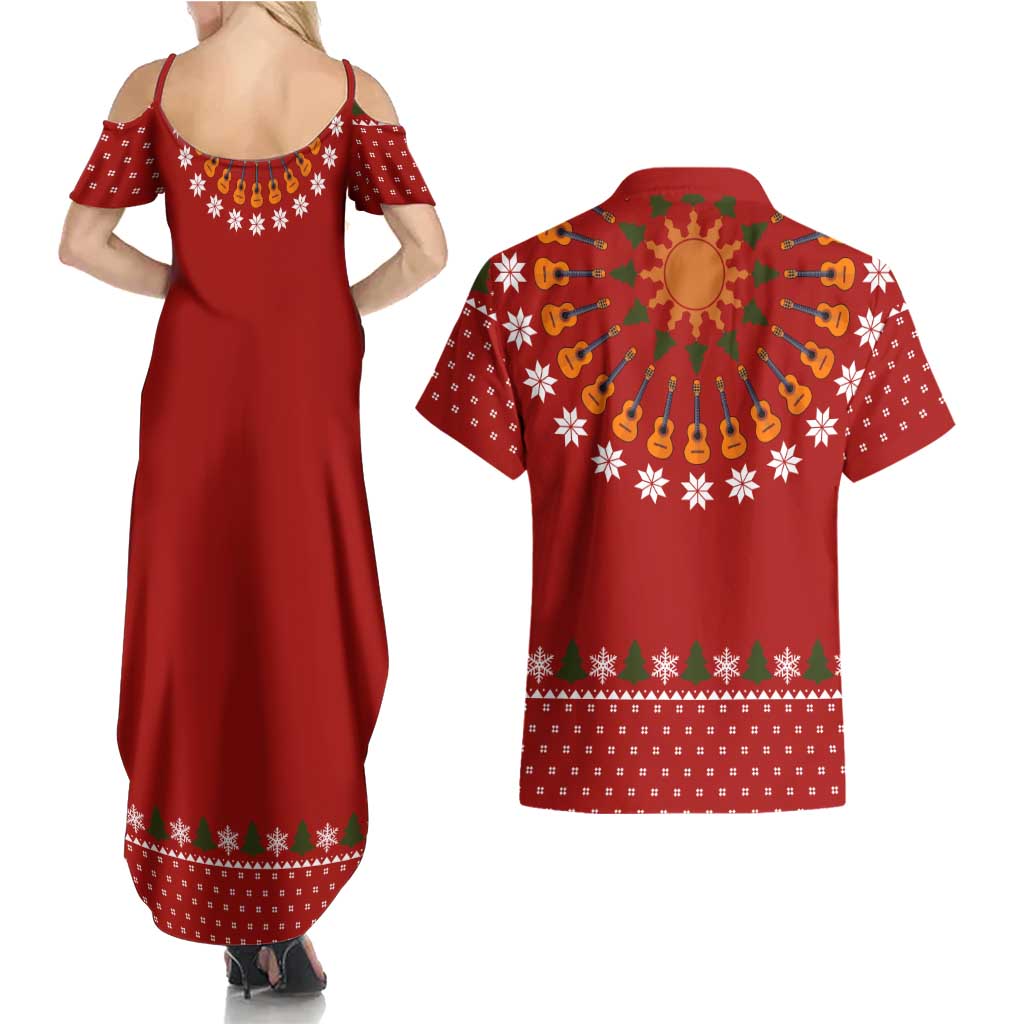 Guitar Lover Christmas Couples Matching Summer Maxi Dress and Hawaiian Shirt Xmas Holiday Patterns - Wonder Print Shop
