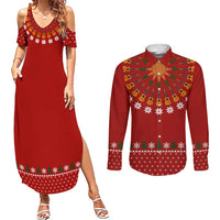 Guitar Lover Christmas Couples Matching Summer Maxi Dress and Long Sleeve Button Shirt Xmas Holiday Patterns - Wonder Print Shop
