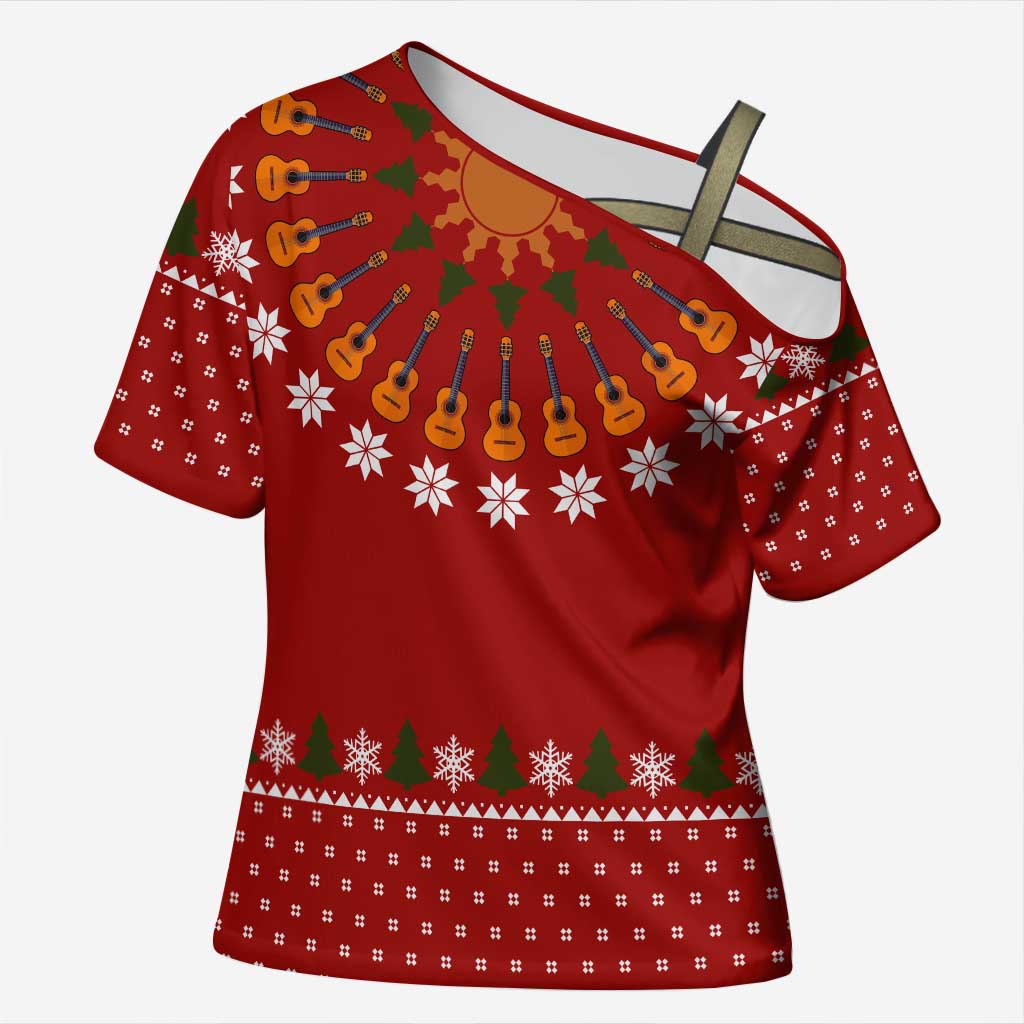 Guitar Lover Christmas Cross Shoulder Shirt Xmas Holiday Patterns - Wonder Print Shop