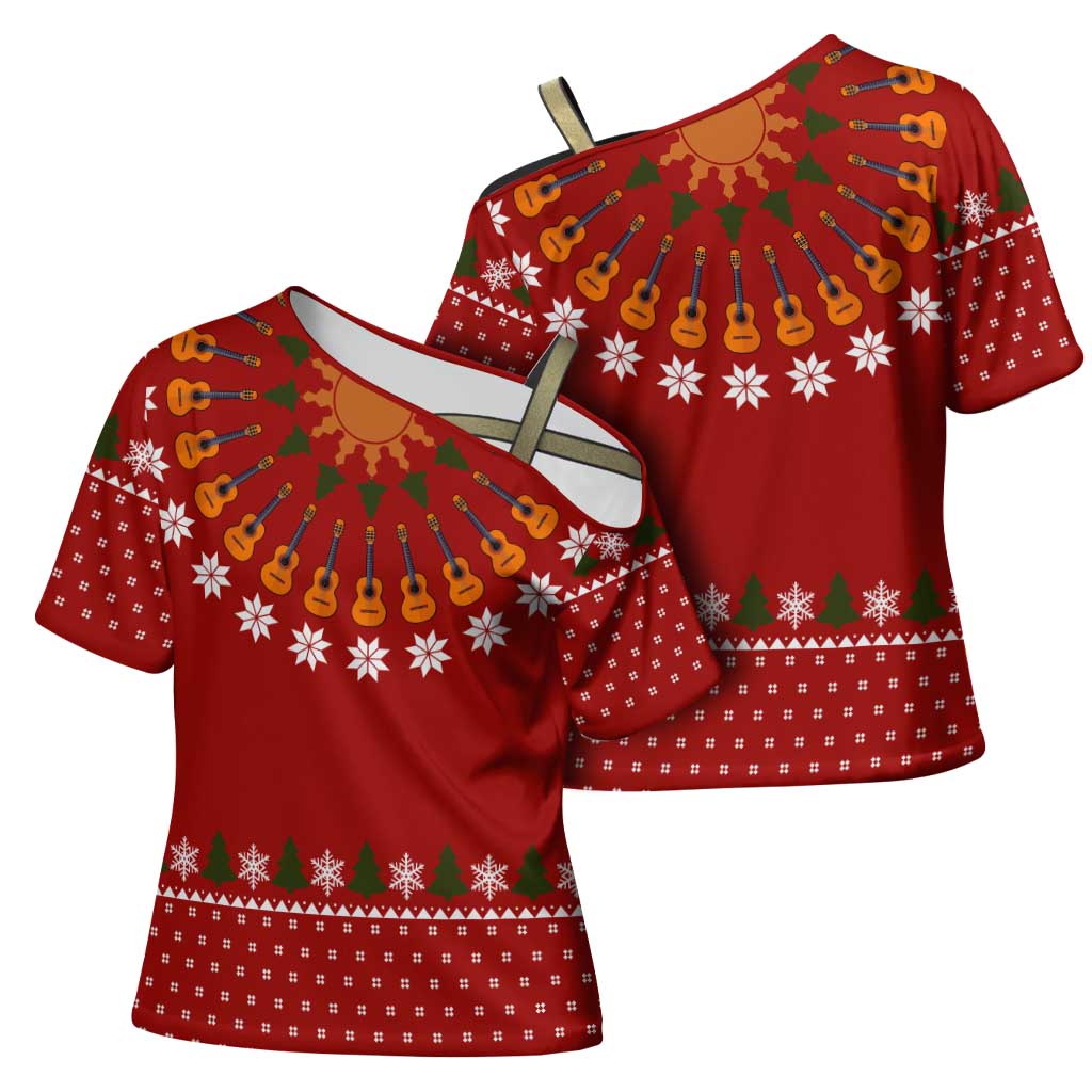 Guitar Lover Christmas Cross Shoulder Shirt Xmas Holiday Patterns - Wonder Print Shop