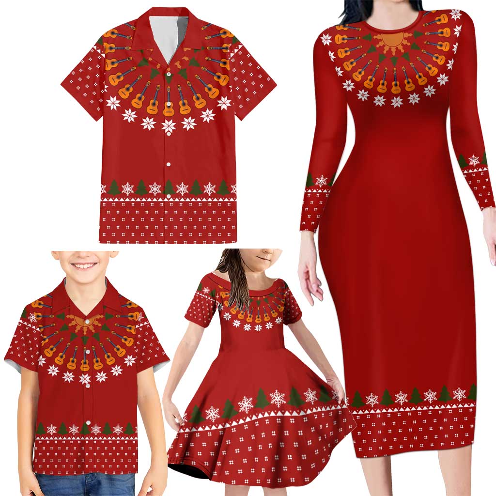 Guitar Lover Christmas Family Matching Long Sleeve Bodycon Dress and Hawaiian Shirt Xmas Holiday Patterns - Wonder Print Shop