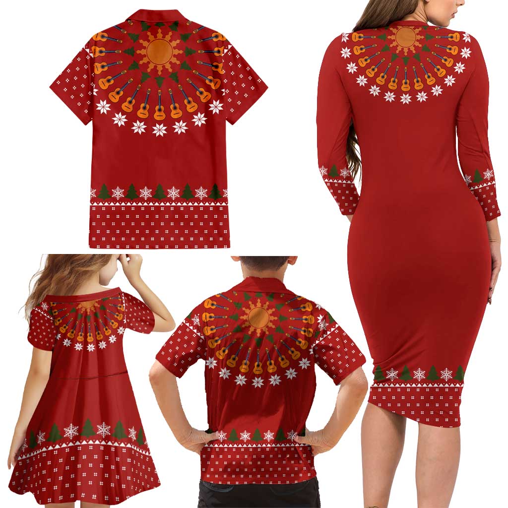 Guitar Lover Christmas Family Matching Long Sleeve Bodycon Dress and Hawaiian Shirt Xmas Holiday Patterns - Wonder Print Shop