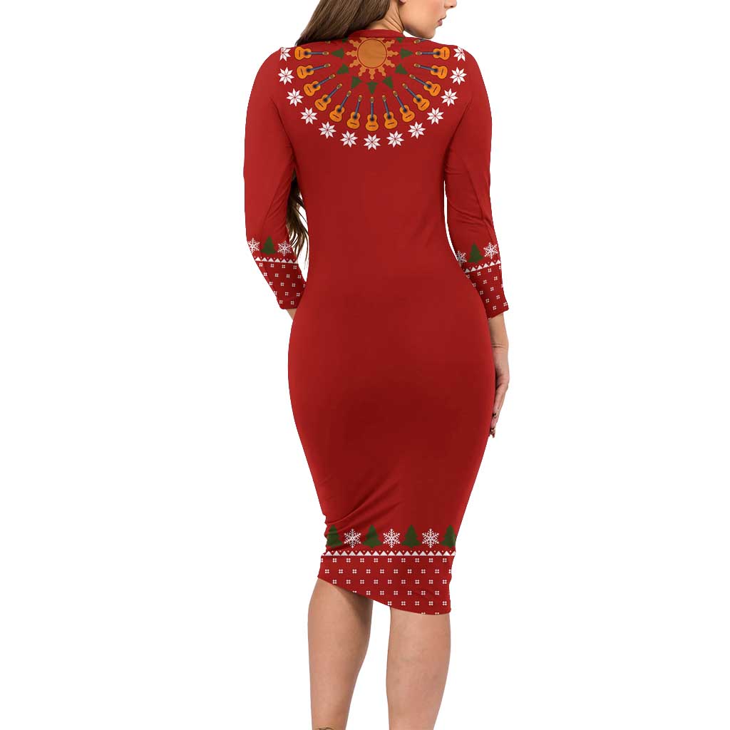Guitar Lover Christmas Family Matching Long Sleeve Bodycon Dress and Hawaiian Shirt Xmas Holiday Patterns - Wonder Print Shop