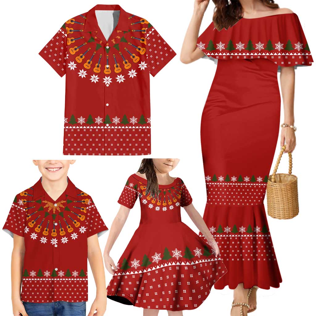 Guitar Lover Christmas Family Matching Mermaid Dress and Hawaiian Shirt Xmas Holiday Patterns - Wonder Print Shop
