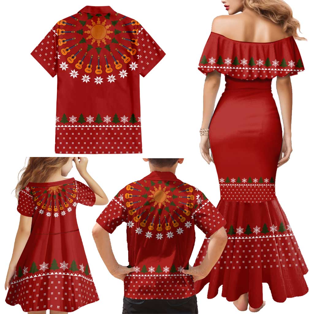 Guitar Lover Christmas Family Matching Mermaid Dress and Hawaiian Shirt Xmas Holiday Patterns - Wonder Print Shop