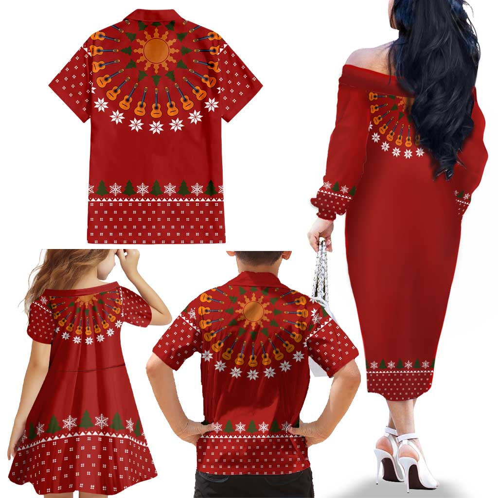 Guitar Lover Christmas Family Matching Off The Shoulder Long Sleeve Dress and Hawaiian Shirt Xmas Holiday Patterns - Wonder Print Shop