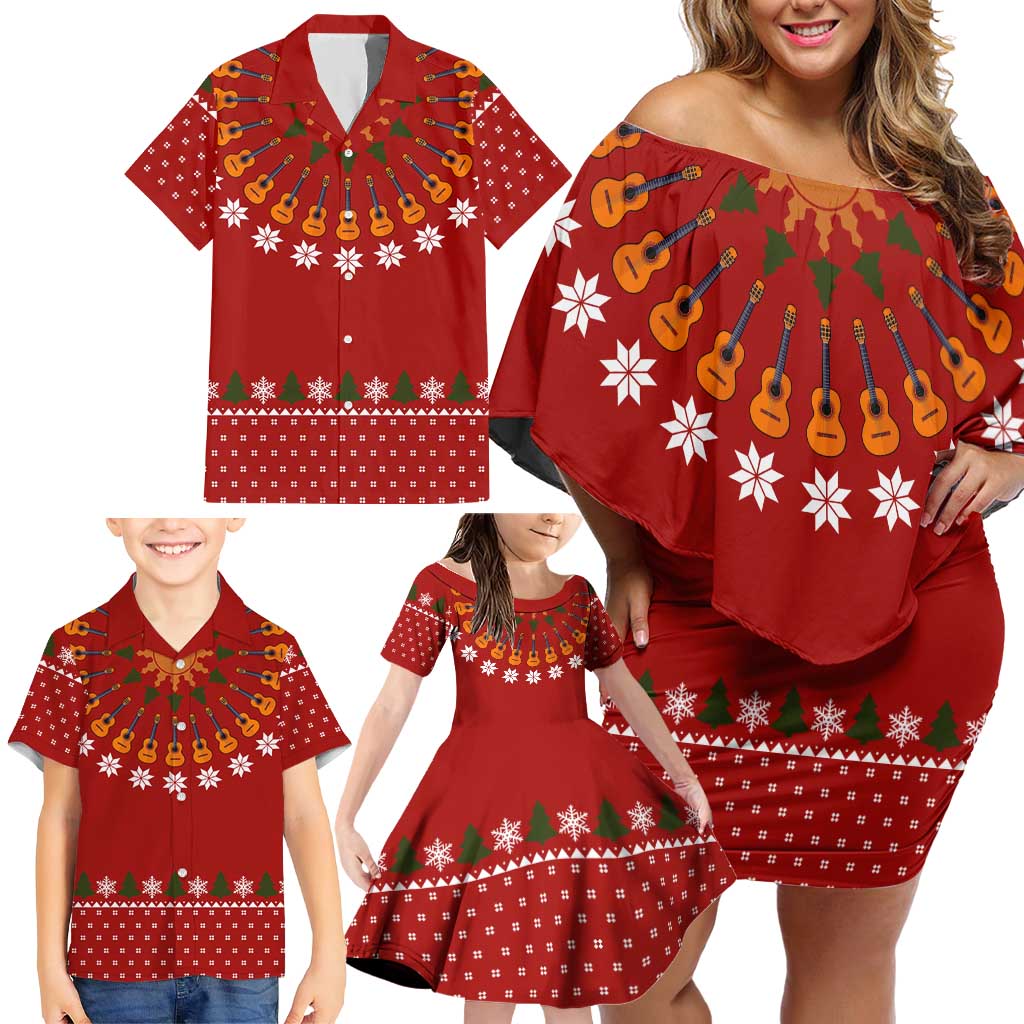 Guitar Lover Christmas Family Matching Off Shoulder Short Dress and Hawaiian Shirt Xmas Holiday Patterns - Wonder Print Shop