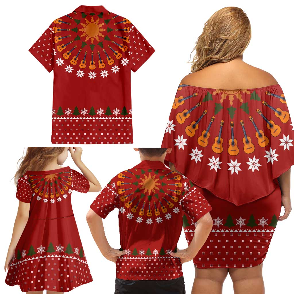 Guitar Lover Christmas Family Matching Off Shoulder Short Dress and Hawaiian Shirt Xmas Holiday Patterns - Wonder Print Shop