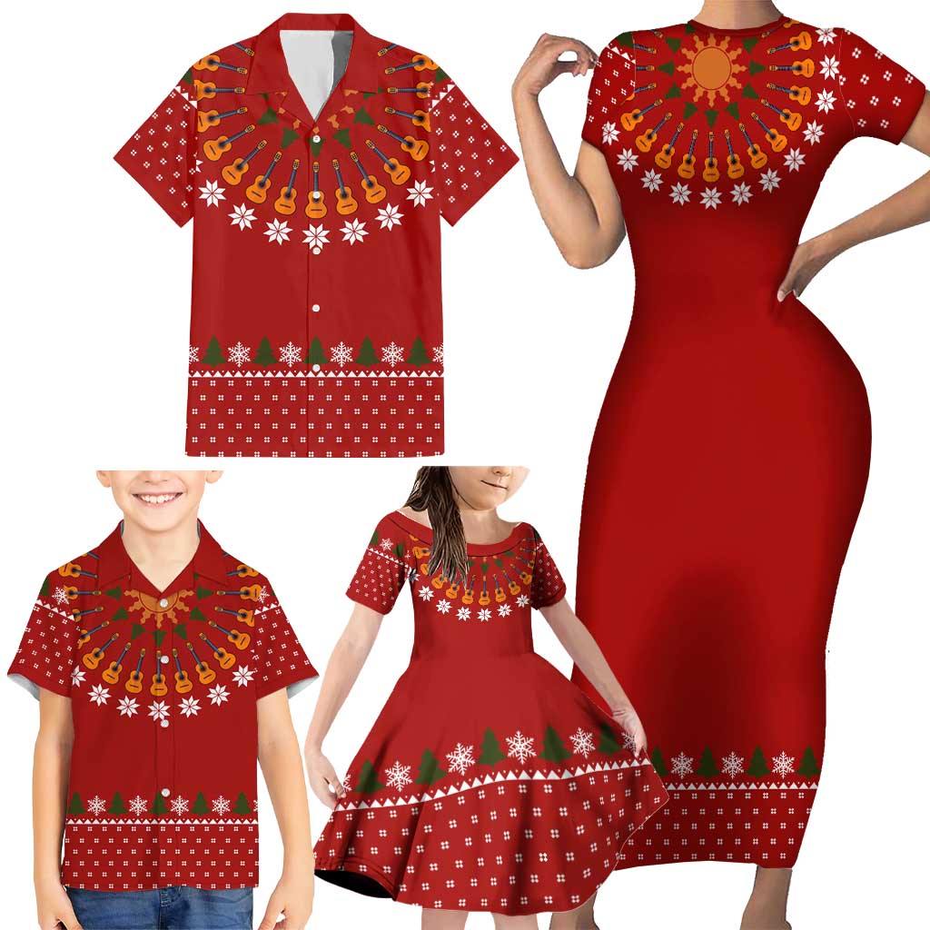 Guitar Lover Christmas Family Matching Short Sleeve Bodycon Dress and Hawaiian Shirt Xmas Holiday Patterns - Wonder Print Shop