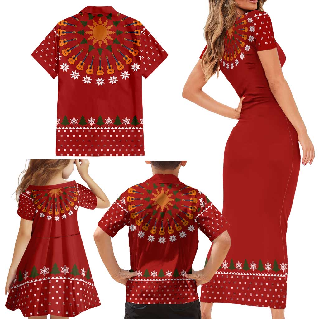 Guitar Lover Christmas Family Matching Short Sleeve Bodycon Dress and Hawaiian Shirt Xmas Holiday Patterns - Wonder Print Shop
