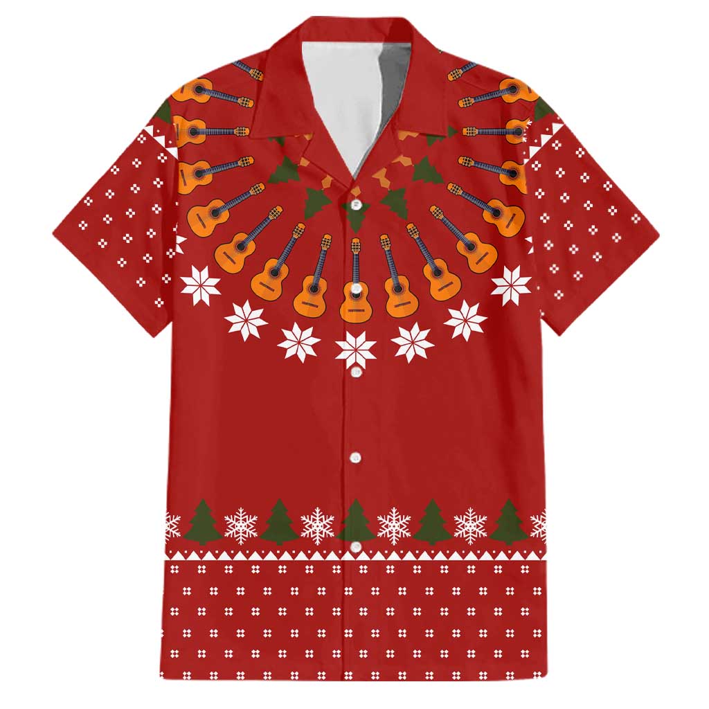 Guitar Lover Christmas Family Matching Short Sleeve Bodycon Dress and Hawaiian Shirt Xmas Holiday Patterns - Wonder Print Shop