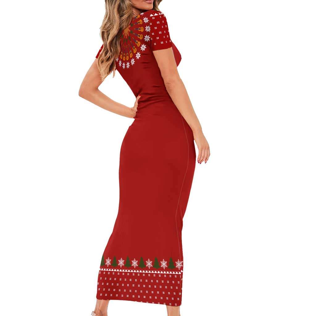 Guitar Lover Christmas Family Matching Short Sleeve Bodycon Dress and Hawaiian Shirt Xmas Holiday Patterns - Wonder Print Shop