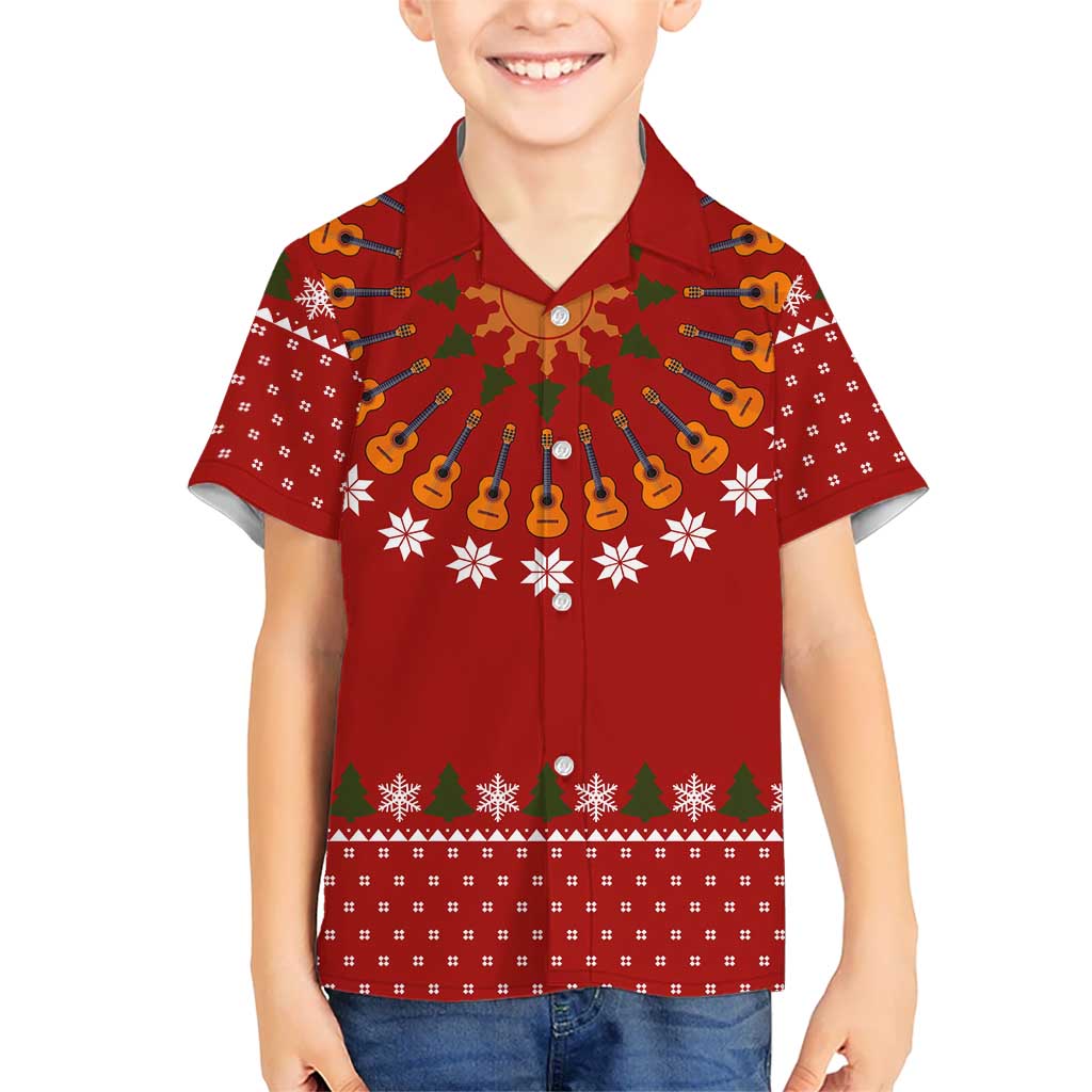 Guitar Lover Christmas Family Matching Short Sleeve Bodycon Dress and Hawaiian Shirt Xmas Holiday Patterns - Wonder Print Shop