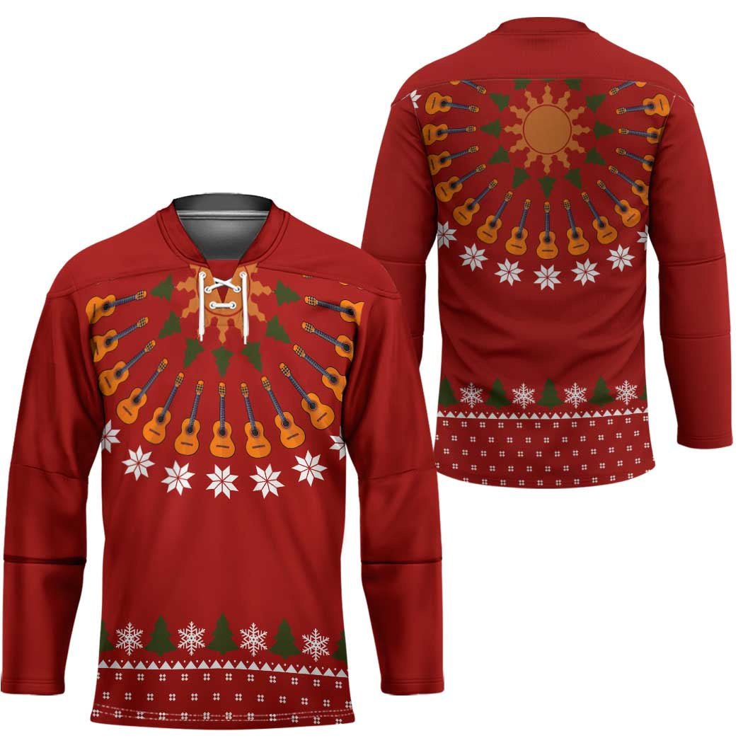 Guitar Lover Christmas Hockey Jersey Xmas Holiday Patterns - Wonder Print Shop