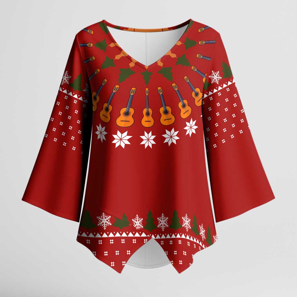 Guitar Lover Christmas Kimono Sleeve Blouse Xmas Holiday Patterns - Wonder Print Shop