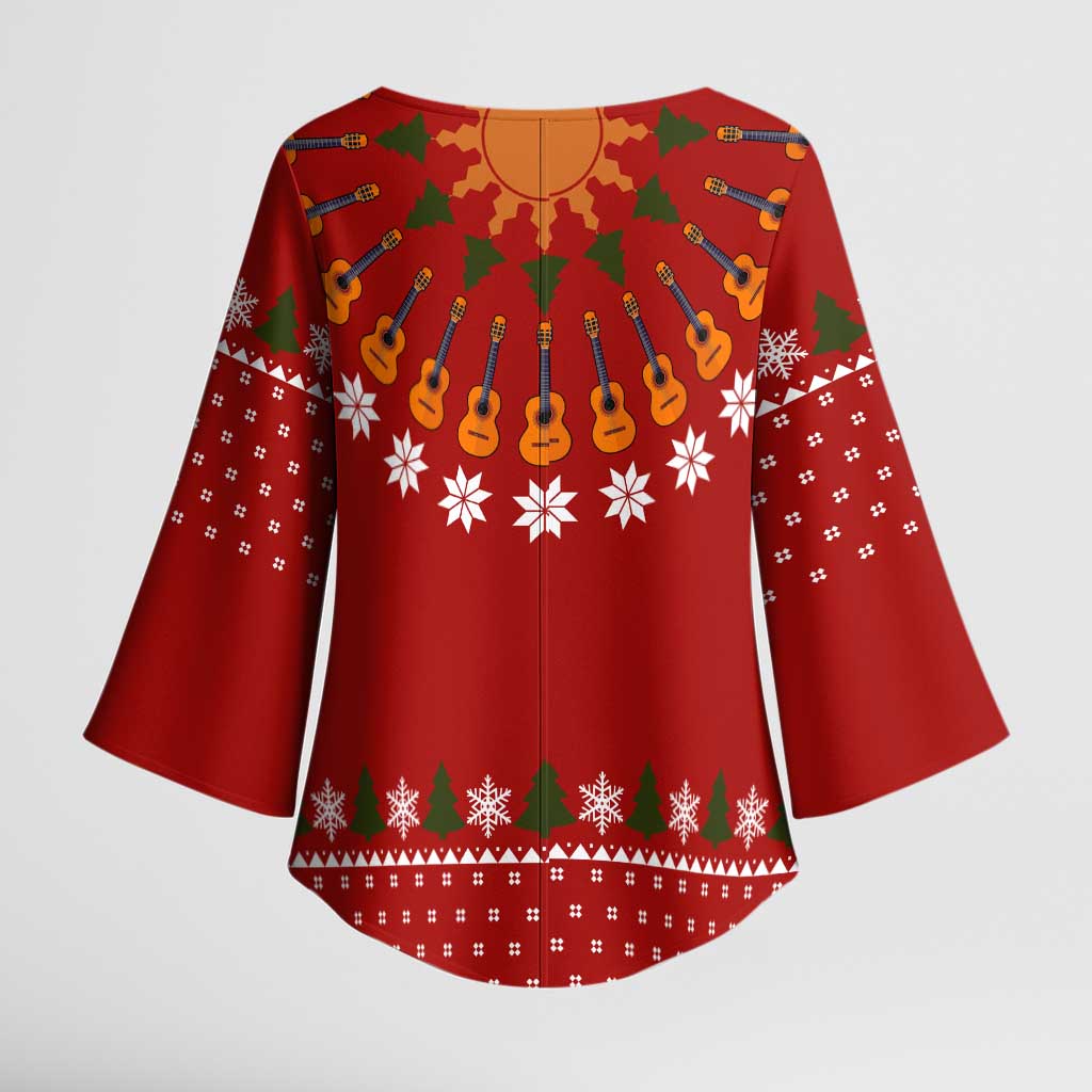 Guitar Lover Christmas Kimono Sleeve Blouse Xmas Holiday Patterns - Wonder Print Shop