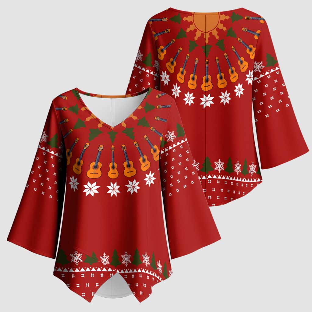 Guitar Lover Christmas Kimono Sleeve Blouse Xmas Holiday Patterns - Wonder Print Shop