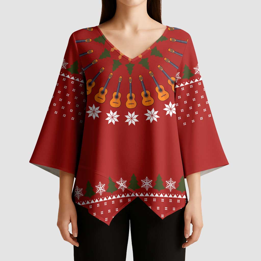 Guitar Lover Christmas Kimono Sleeve Blouse Xmas Holiday Patterns - Wonder Print Shop