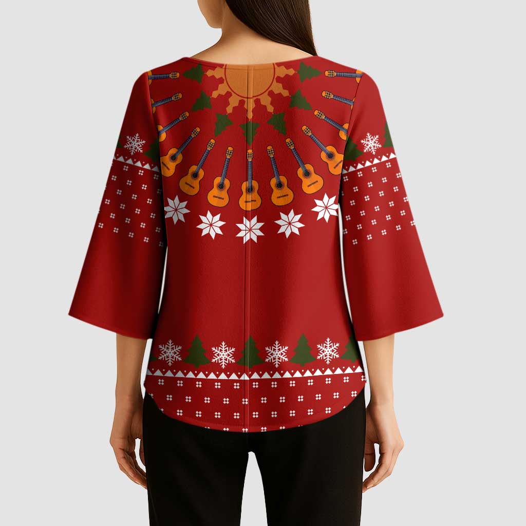 Guitar Lover Christmas Kimono Sleeve Blouse Xmas Holiday Patterns - Wonder Print Shop