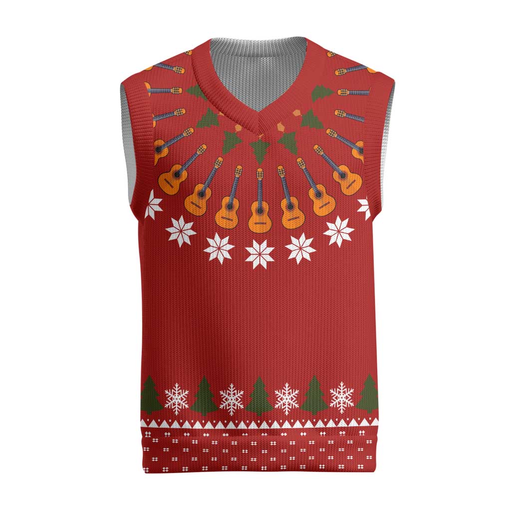 Guitar Lover Christmas Knitted V-Neck Vest Xmas Holiday Patterns - Wonder Print Shop