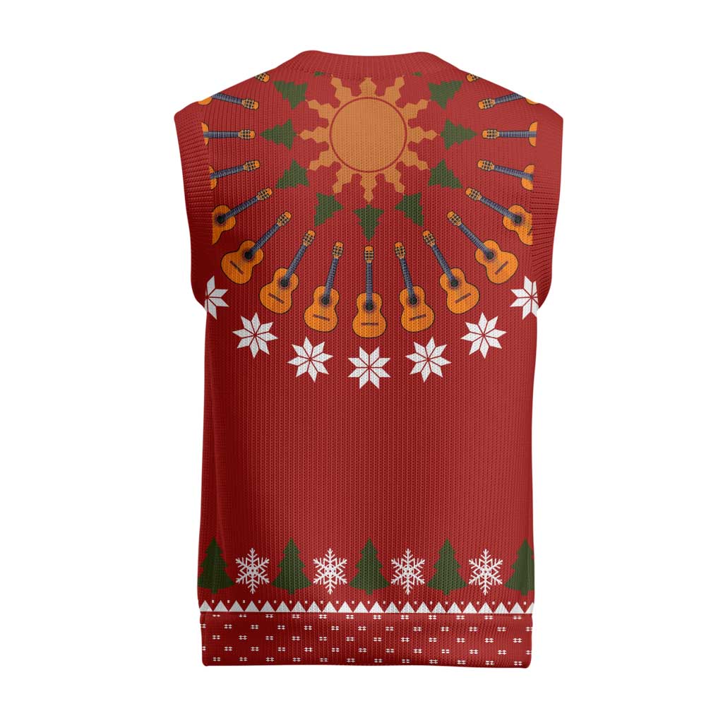 Guitar Lover Christmas Knitted V-Neck Vest Xmas Holiday Patterns - Wonder Print Shop