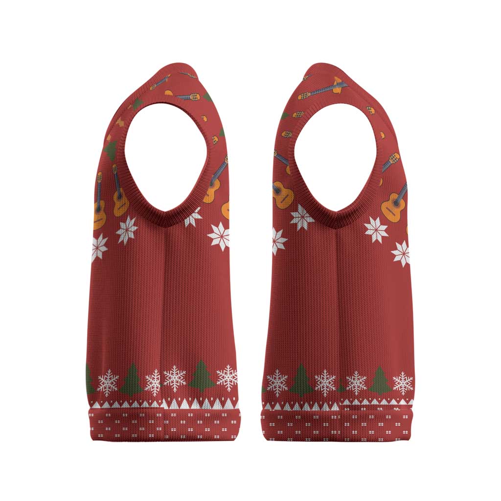 Guitar Lover Christmas Knitted V-Neck Vest Xmas Holiday Patterns - Wonder Print Shop