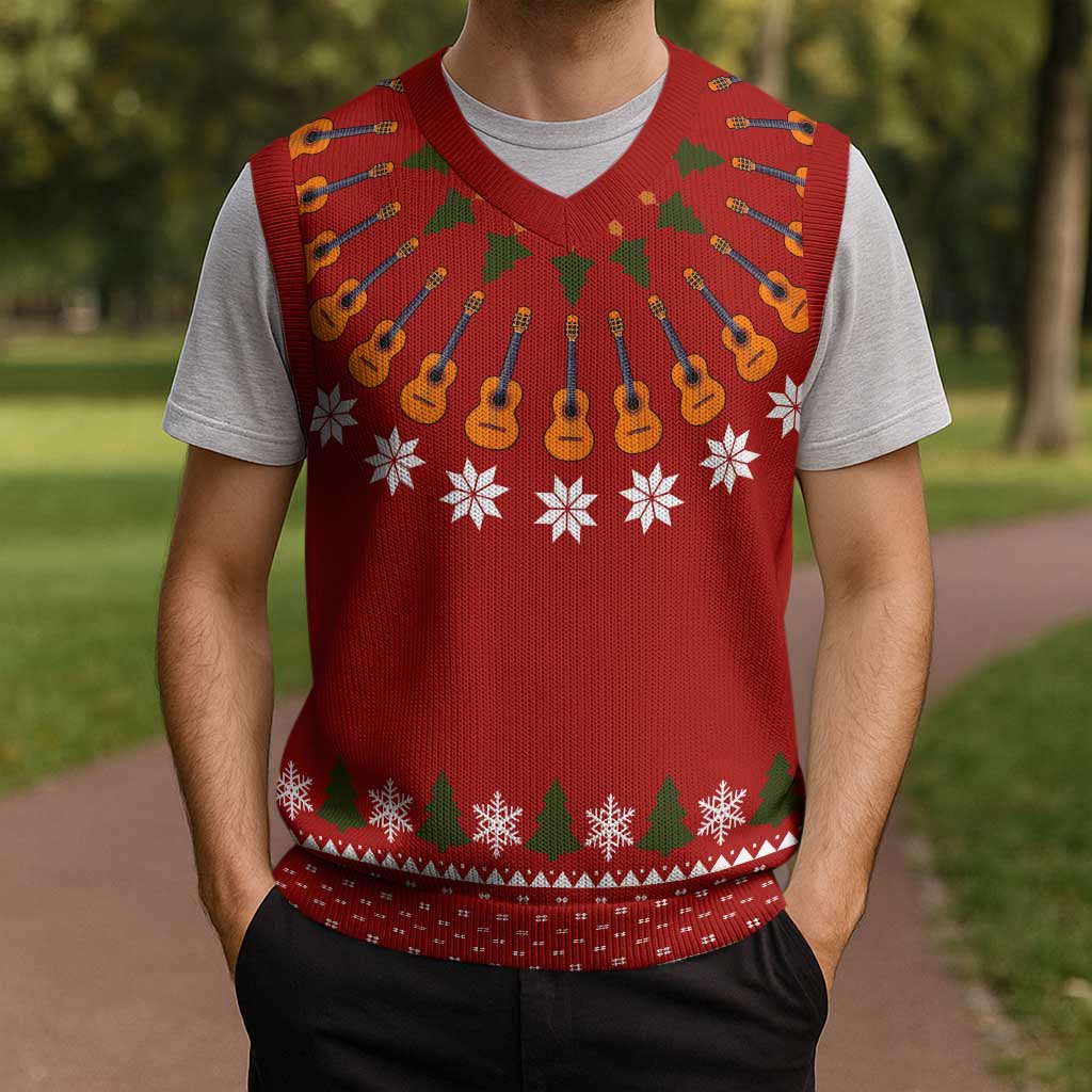 Guitar Lover Christmas Knitted V-Neck Vest Xmas Holiday Patterns - Wonder Print Shop