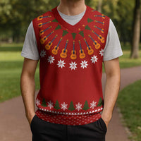 Guitar Lover Christmas Knitted V-Neck Vest Xmas Holiday Patterns - Wonder Print Shop