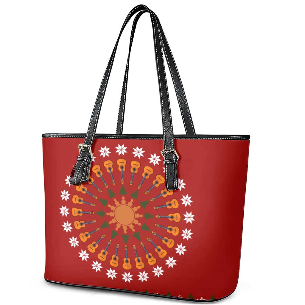 Guitar Lover Christmas Leather Tote Bag Xmas Holiday Patterns - Wonder Print Shop