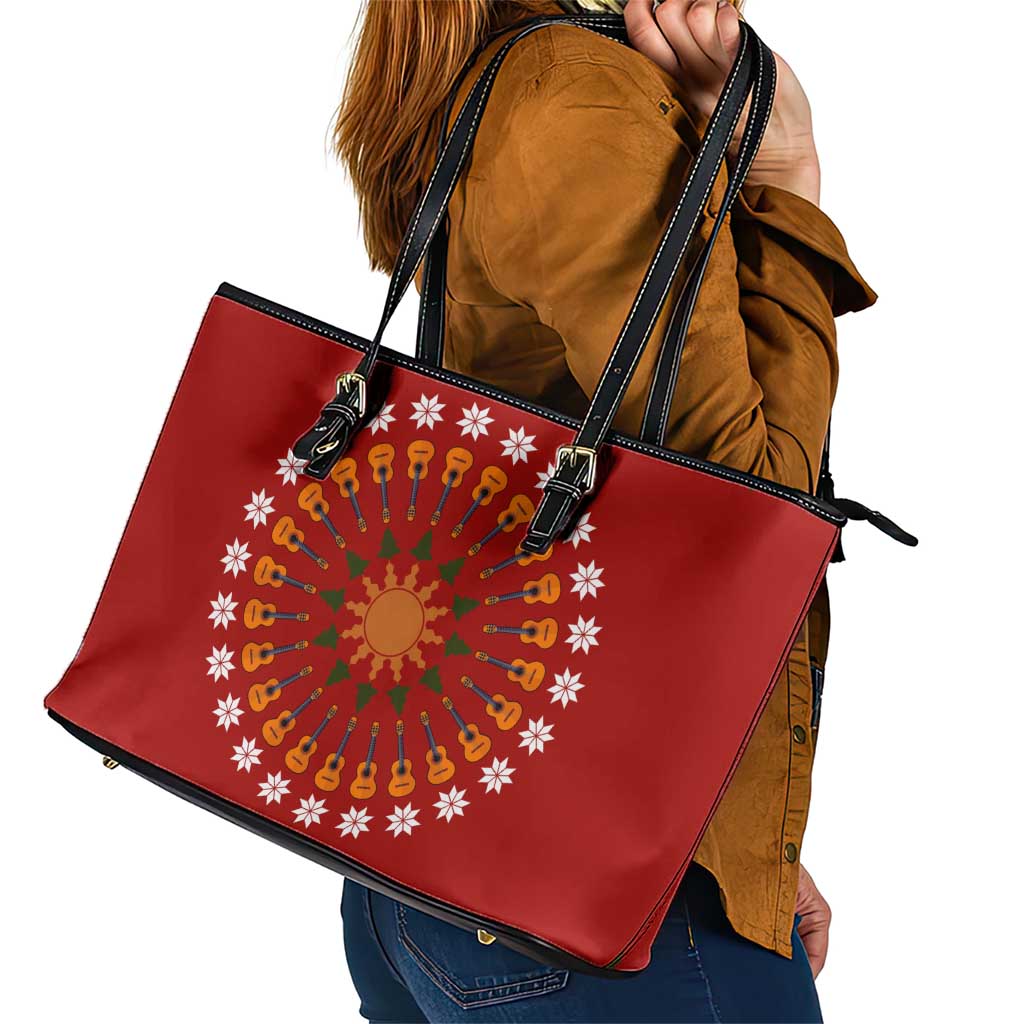 Guitar Lover Christmas Leather Tote Bag Xmas Holiday Patterns - Wonder Print Shop