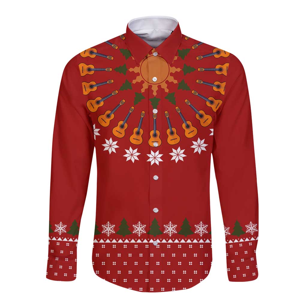 Guitar Lover Christmas Long Sleeve Button Shirt Xmas Holiday Patterns - Wonder Print Shop