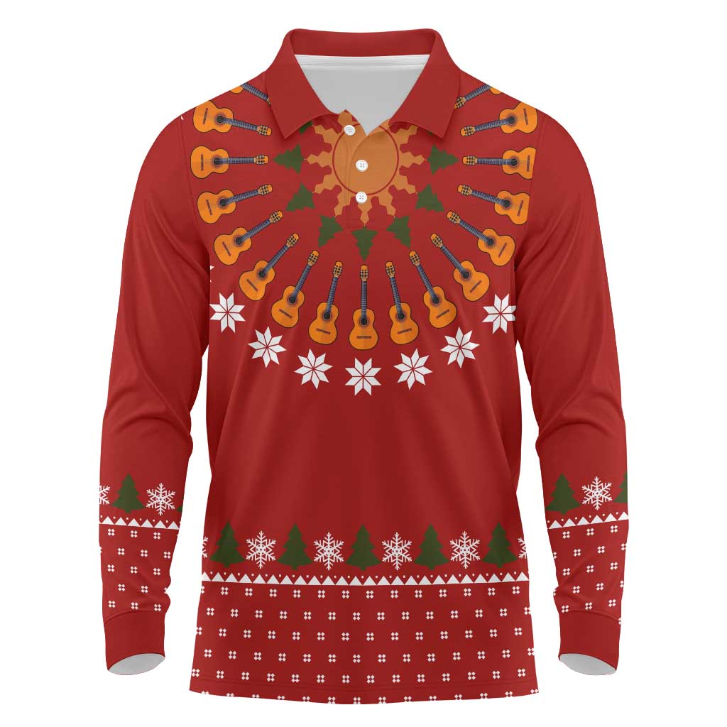 Guitar Lover Christmas Long Sleeve Polo Shirt Xmas Holiday Patterns - Wonder Print Shop