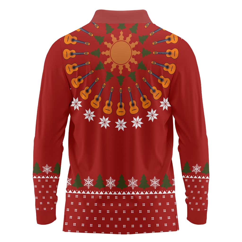 Guitar Lover Christmas Long Sleeve Polo Shirt Xmas Holiday Patterns - Wonder Print Shop