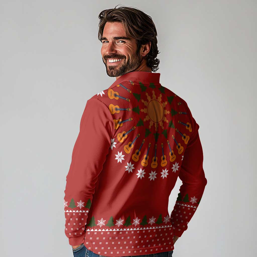 Guitar Lover Christmas Long Sleeve Polo Shirt Xmas Holiday Patterns - Wonder Print Shop