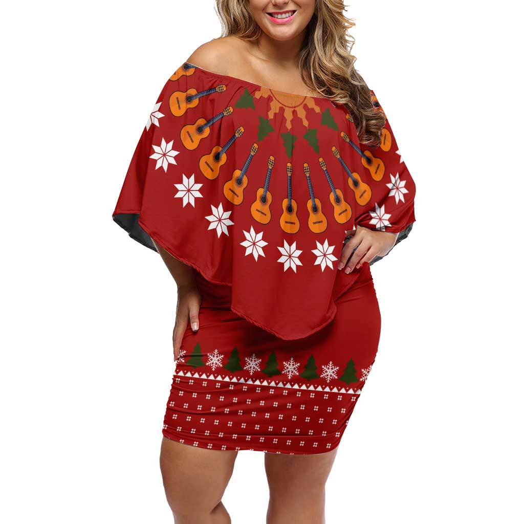 Guitar Lover Christmas Off Shoulder Short Dress Xmas Holiday Patterns - Wonder Print Shop