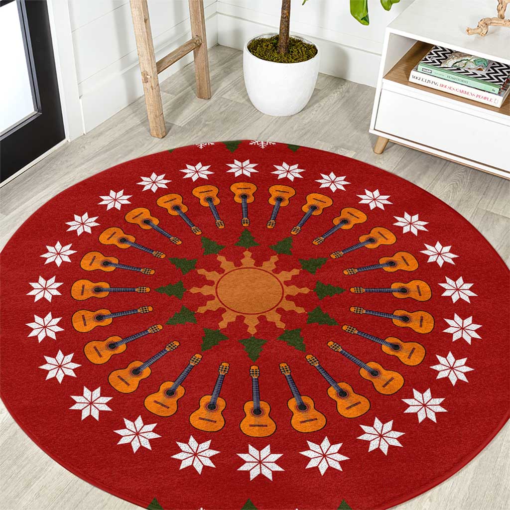 Guitar Lover Christmas Round Carpet Xmas Holiday Patterns - Wonder Print Shop