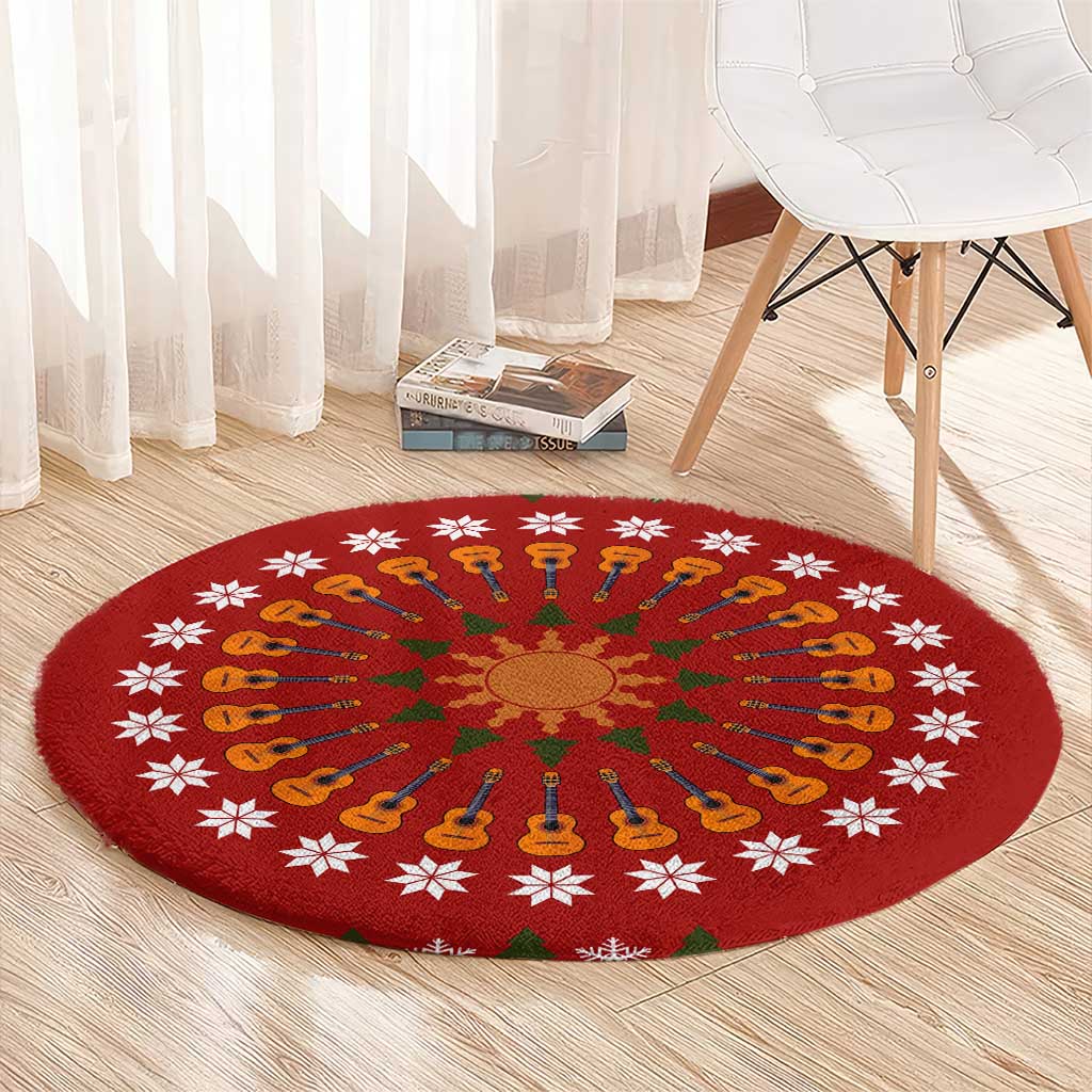 Guitar Lover Christmas Round Carpet Xmas Holiday Patterns - Wonder Print Shop