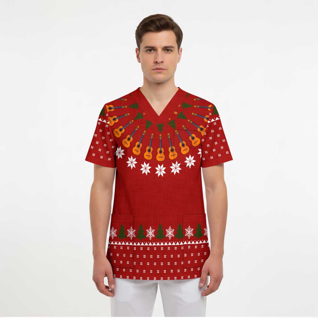 Guitar Lover Christmas Scrub Top Xmas Holiday Patterns - Wonder Print Shop