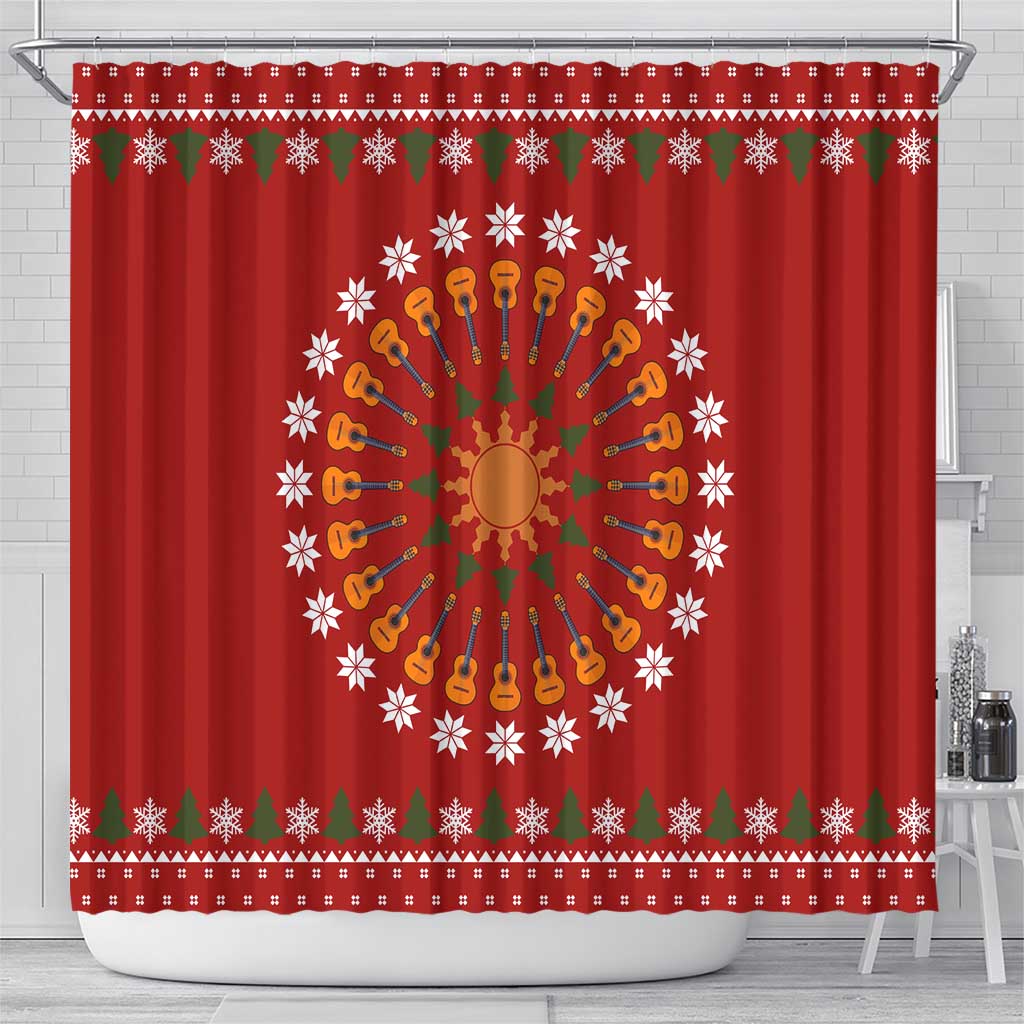 Guitar Lover Christmas Shower Curtain Xmas Holiday Patterns - Wonder Print Shop