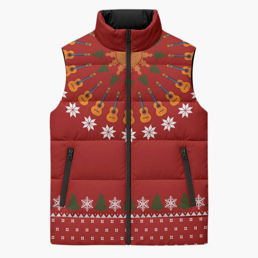 Guitar Lover Christmas Sleeveless Puffer Jacket Xmas Holiday Patterns - Wonder Print Shop