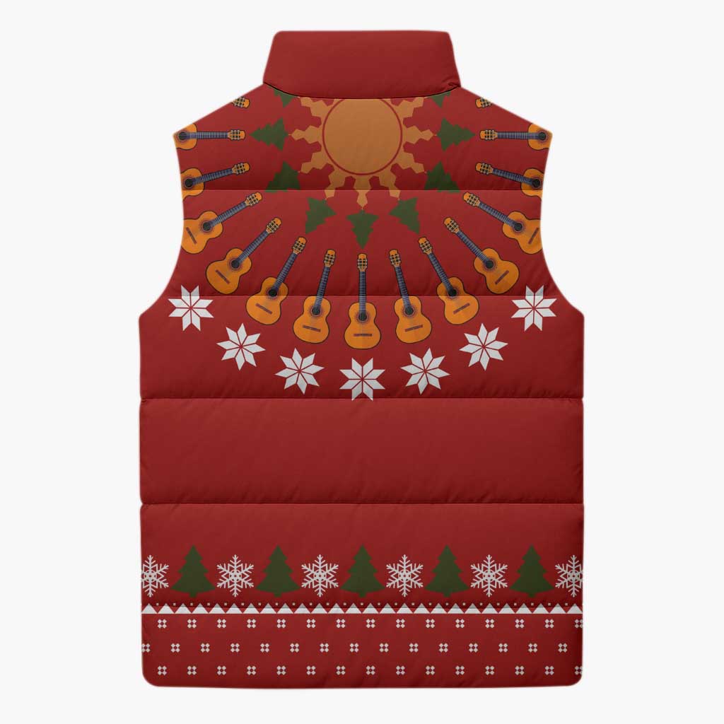 Guitar Lover Christmas Sleeveless Puffer Jacket Xmas Holiday Patterns - Wonder Print Shop