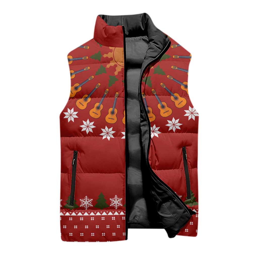 Guitar Lover Christmas Sleeveless Puffer Jacket Xmas Holiday Patterns - Wonder Print Shop