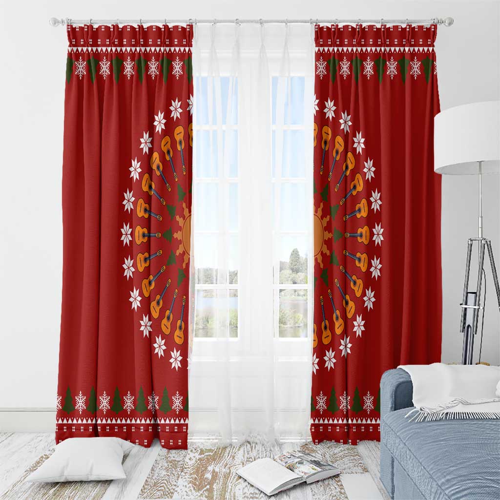 Guitar Lover Christmas Window Curtain Xmas Holiday Patterns - Wonder Print Shop