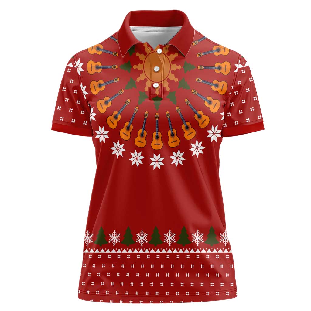 Guitar Lover Christmas Women Polo Shirt Xmas Holiday Patterns - Wonder Print Shop