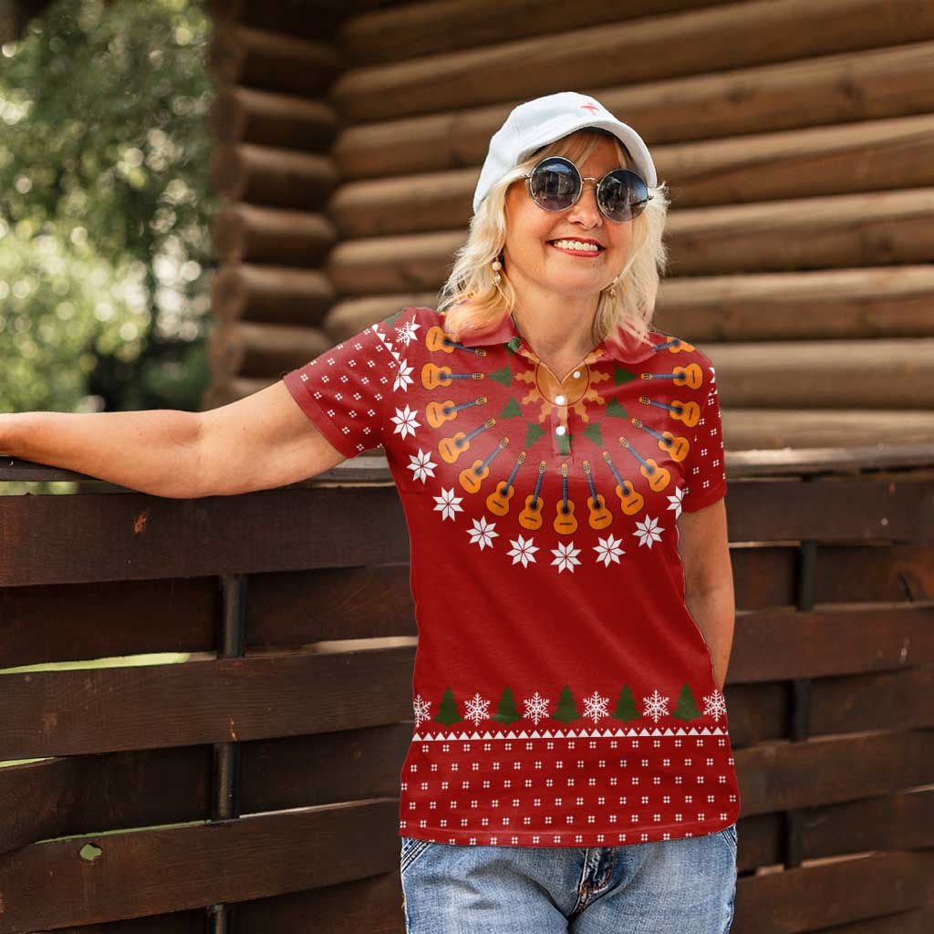 Guitar Lover Christmas Women Polo Shirt Xmas Holiday Patterns - Wonder Print Shop