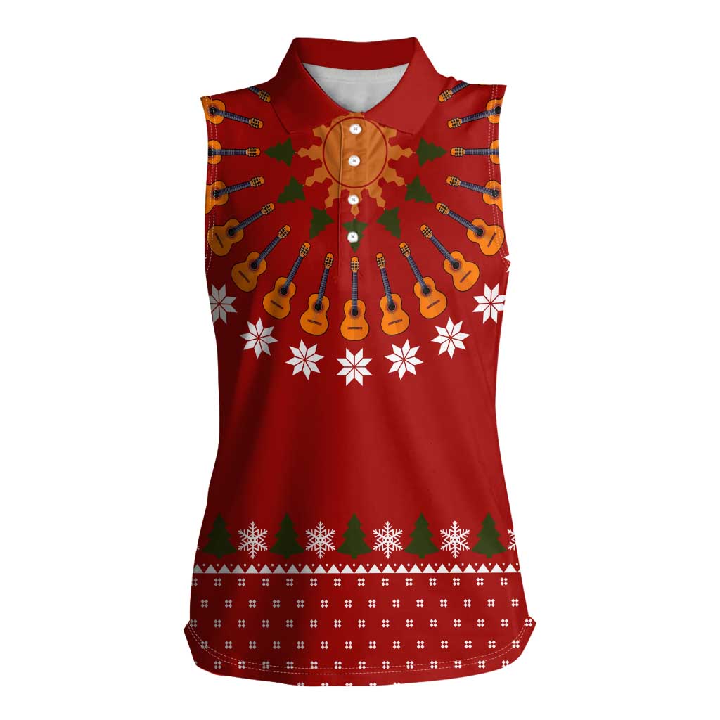 Guitar Lover Christmas Women Sleeveless Polo Shirt Xmas Holiday Patterns - Wonder Print Shop