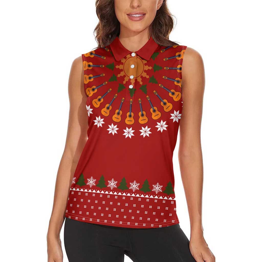 Guitar Lover Christmas Women Sleeveless Polo Shirt Xmas Holiday Patterns - Wonder Print Shop
