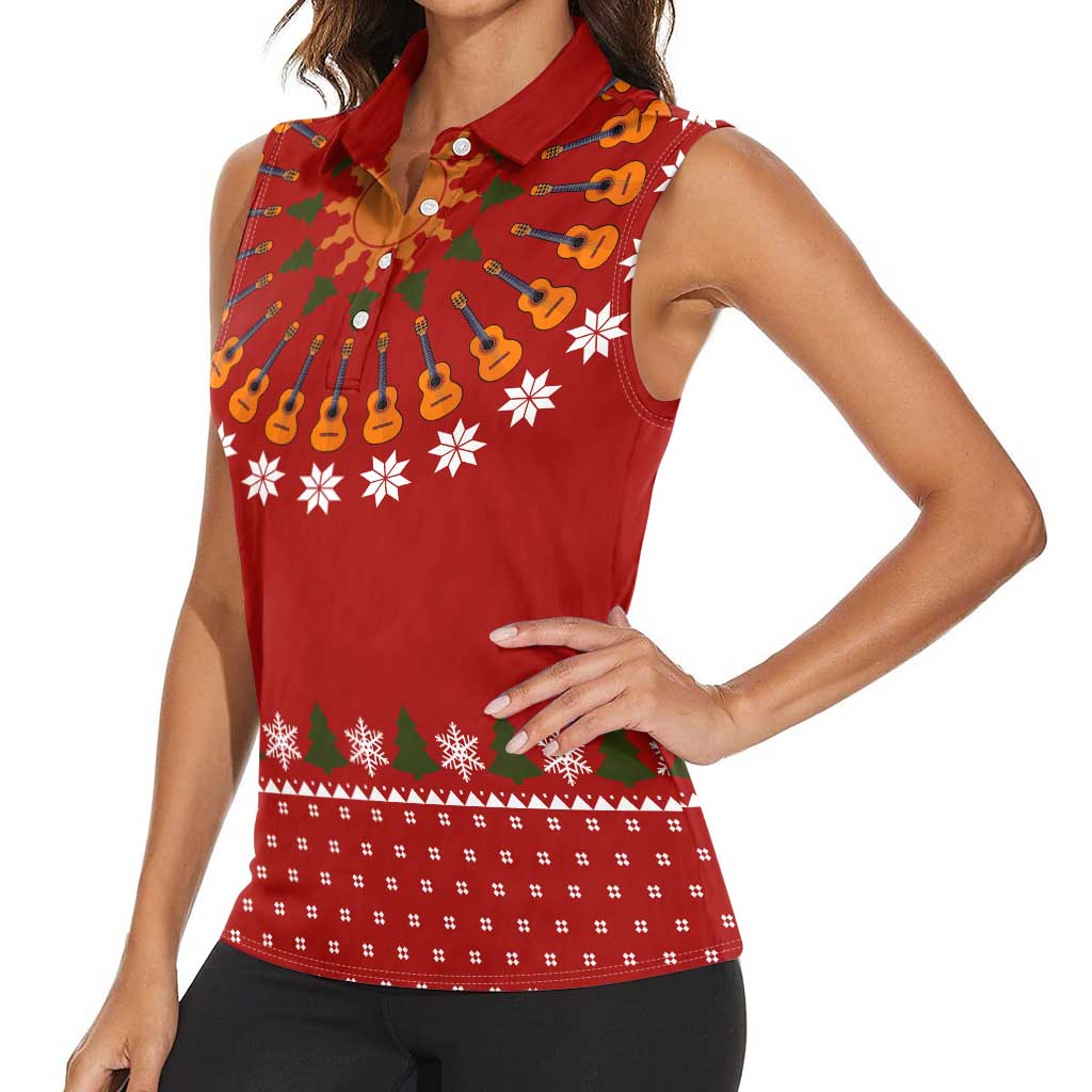 Guitar Lover Christmas Women Sleeveless Polo Shirt Xmas Holiday Patterns - Wonder Print Shop